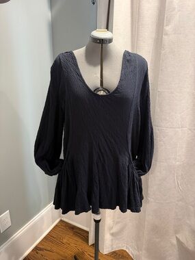 Free People Black Textured Scoop-Neck Peplum Tunic